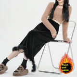 Black Plus Velvet Half-length High-waisted Skirt Women