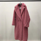 Women's Long Pink Wool Alpaca Fleecefiber Fur Coat