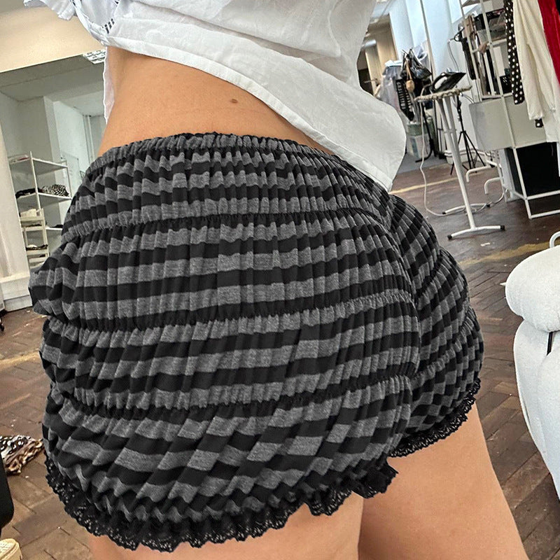 American Retro Pure Hot Girl Casual Niche Pleated Striped Shorts