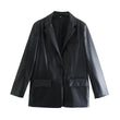Simple Straight Leather Effect Blazer For Women