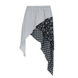 Niche Waste Soil Wind Street Irregular Plaid Floral Slimming Skirt