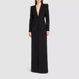 Elegant One Button Long Slim Black Suit Large Coat