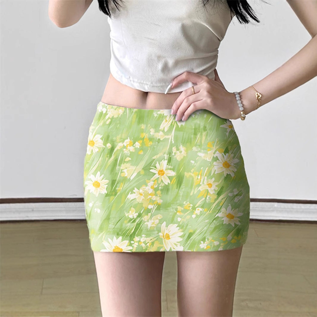 Small Floral High Waist Sheath Skirt Pure Sweet Girl Short Slim Fit