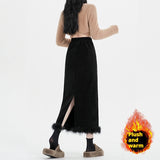 Black Plus Velvet Half-length High-waisted Skirt Women