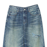 Fashionable Versatile Mid-waist Loose Rolled-edge Ripped Jeans