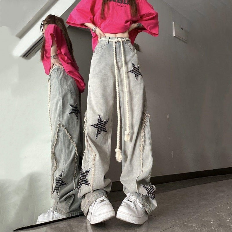 Retro Star Jeans Women's Straight Wide-leg Pants