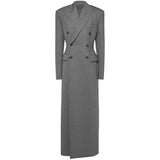 Double-breasted Long Sleeve Slim-fit Elegant Padded Shoulder Extended Suit Jacket