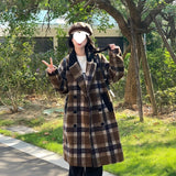 Women's Korean-style Plaid Coffee Woolen Overcoat