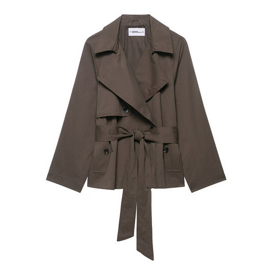 Fashion Design Lapel Belt Wind-breaker Coat