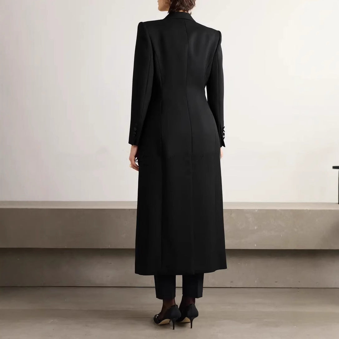 Double Breasted Slim Waist Long Slit Suit Skirt