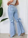 European And American Retro Three-dimensional Bow Slim-fit Mid-stretch Mop Horn Denim Trousers