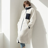 Stand Collar Color Matching Lambswool Two-sided Zipper Coat