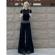 Women's High Waist Loose Plaid Patch Casual Wide Leg Pants