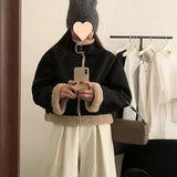 Retro Stand Collar Short One-piece Coat Women's Winter New Fur Lamb Wool