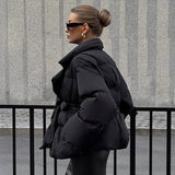 Waist-controlled Lace-up Lapel Long Sleeve Cotton Jacket