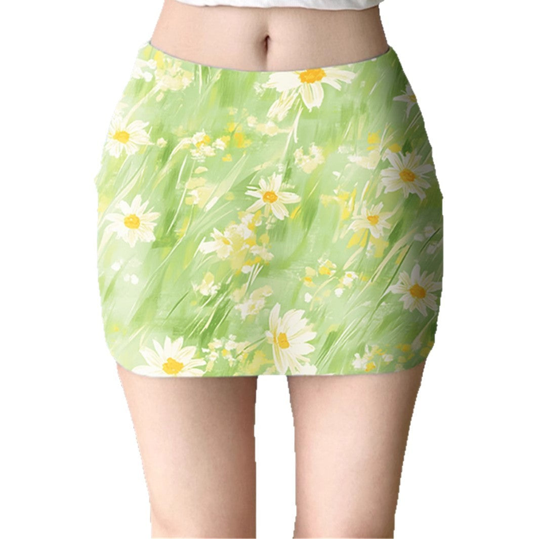 Small Floral High Waist Sheath Skirt Pure Sweet Girl Short Slim Fit
