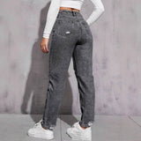 European And American Women's Casual Ripped Washed Jeans With Nine-part Calf