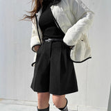 Woolen Shorts High Waist Outer Wear Fifth Pants Small Wide Leg