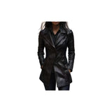 Women's PU Mid-length Casual Fashion Leather Coat