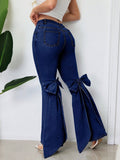 Three-dimensional Bow Slim-fit Mid-stretch Mop Horn Denim Trousers