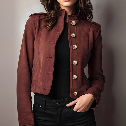 Women's Fashion Retro Long Sleeve Short Suede Jacket