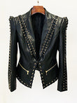 Fashion Heavy Industry Eyelet Rope Slim-fit Leather Coat Suit Jacket